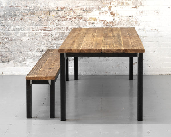Rustic Industrial, Reclaimed Timber Scaffold Board Dining Table Bench with Steel legs