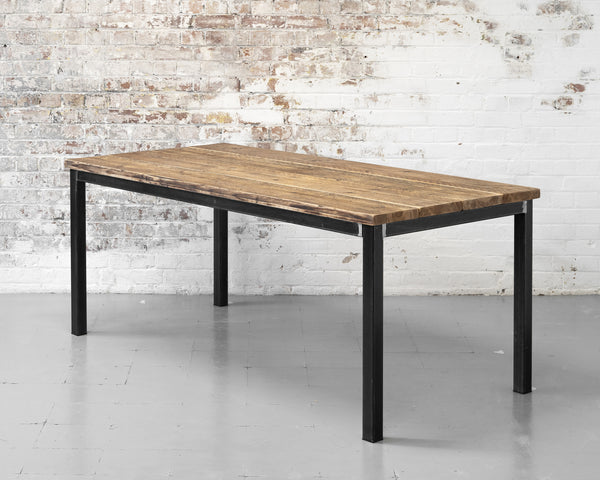 Rustic Industrial, Reclaimed Timber Scaffold Board restaurant Table with Steel legs