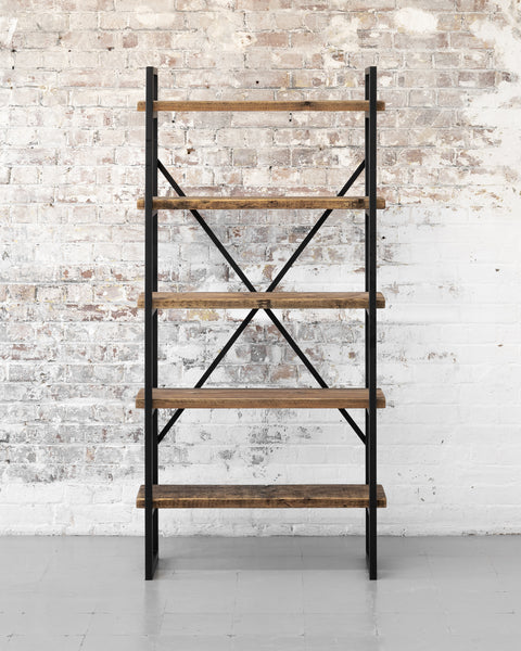 rustic shelving, small bookshelf on back steel frame