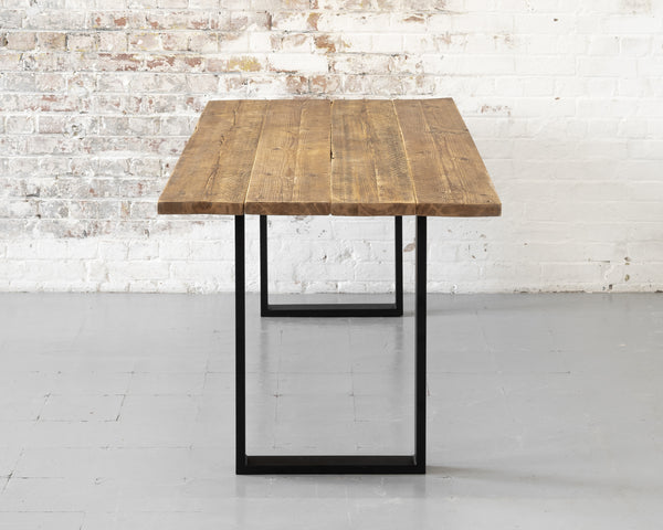 Industrial reclaimed timber scaffold board restaurant table